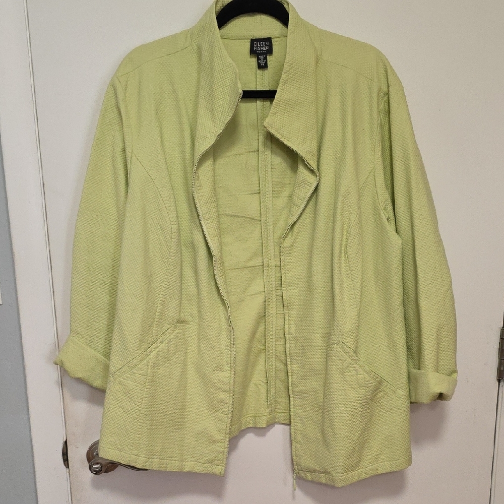 Eileen Fisher Green Utility Jacket Lightweight Cotton Blend